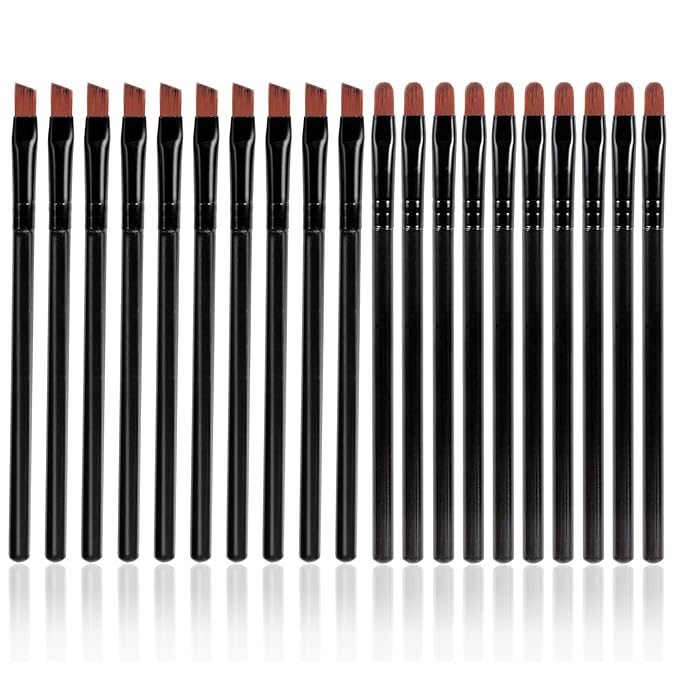 WOKOTO 20 PCS Round And Slanted Tip Nail Art Brushes Set, UV Gel Builder Black Acrylic Nail Brushes For Acrylic Nails, French Nail Design Brushes For Nail Art Design Painting Brush Cleaning Pens