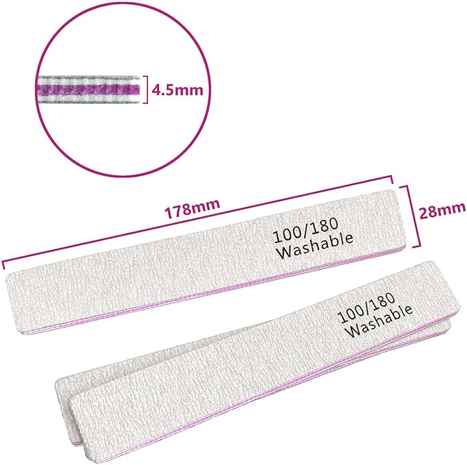 24 Pack Nail Files, 100/180 Grit Double Sides Professional Reusable Washable Nail File, Emery Boards Manicure Tool for Acrylic Nails