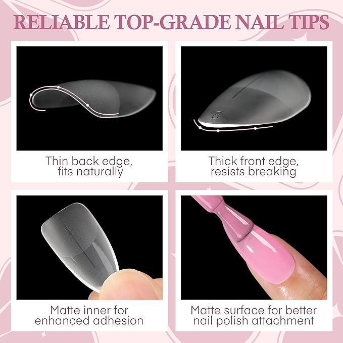 Nail Tips Almond Shape, 360pcs Double-sided Matte Full Cover Soft Press on Nails, 15Sizes Pre-shape Matte Almond Nails Tips Long Last Acrylic Nails Soak Off Nail Extension Salon DIY Home