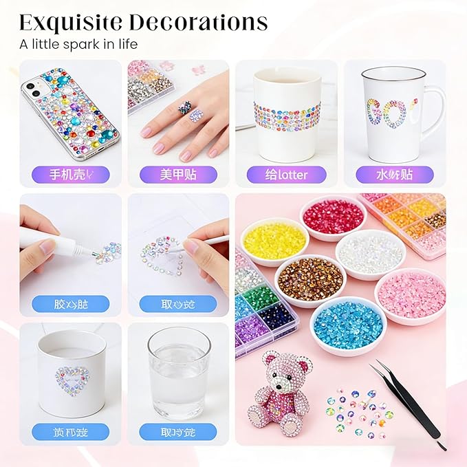 Bedazzler Kit with Rhinestones, Upgrade Colorful DIY Resin Rhinestone Kit for Bedazzling, Resin Jelly Rhinestones for Bedazzling Kit for Diamond Art Bedazzled Nail Art Crafting Makeup (32000pcs)