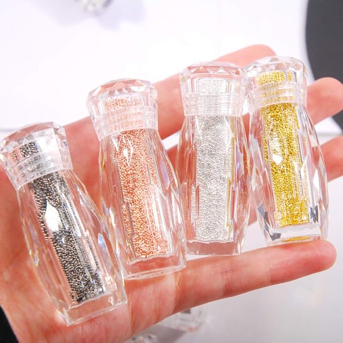 1.0MM Metallic Caviar Nail Beads The Shape Of Round For Nail Art Decoration 3D Metal Nail Ball Set Of 4