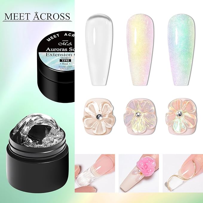 MEET ACROSS 7Pcs Solid Builder Nail Gel Clear Pink Mint Green Hard Gel Nail Extension Hard Gel for Nail Art UV Curing Needed Manicure Kit