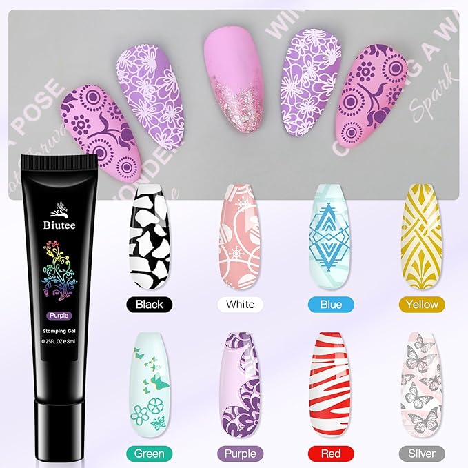 Biutee Nail Stamper Kit 12Pcs Nail Stamping Plate 8Pcs Stamping Gel Polish Nail Stamping Kit with Silicone Stamper Scraper Storage Bag Lace Plaid Stamp Template Holiday Gift for Women
