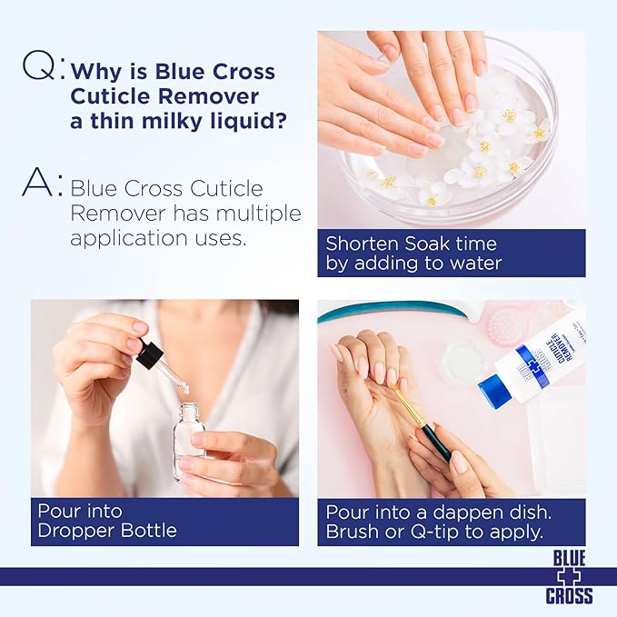 Cuticle Remover & Softener Liquid for Nails – Blue Cross Professional Nail Care with Lanolin, Hydrating Treatment for Dry Cuticles & Hangnails, Made in USA, 6oz