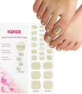 26 Pcs Semi Cured Gel Toe Nail Strips Gold Glitter Gel Nail Stickers Full Cover Glitter Nails Wraps Self Adhesive Toe Nails Polish Strips Stickers for Women UV/LED Light Required