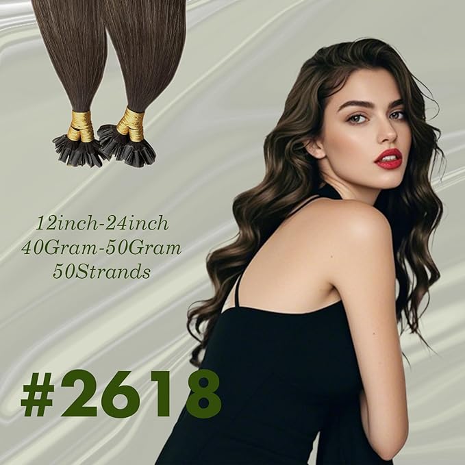 RUNATURE K Tip Hair Extensions Human Hair, Ombre Balayage U Tip Hair Extensions Real Human Hair, Hot Fusion Keratin Tip Extensions, Dark Brown Rooted To Light Brown, 16 Inch 50g 50s