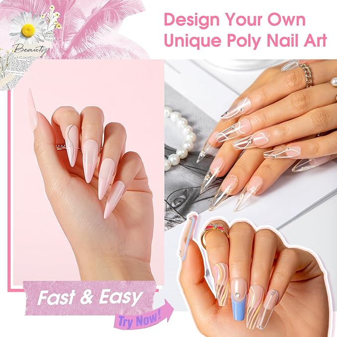 Rosalind Soft Pink & Clear Poly Extension Gel for Nails, 2-Pack 1oz/30ml Light Pink & Clear Poly Builder for Nail Gel Acrylic Extension