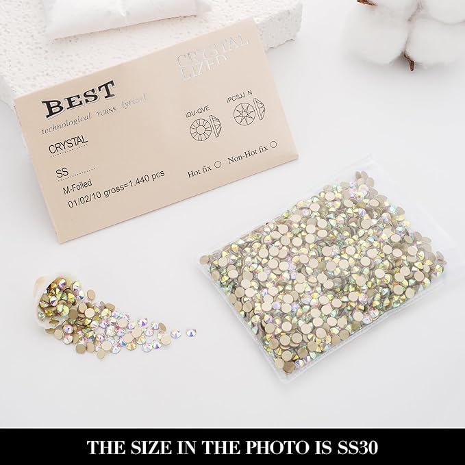 Novani Crystal AB Rhinestones 288pcs Flat Back Round Rhinestone Style 2088 Sparkly Crystal Gemstones for Nail Art and Crafting SS30,6.4-6.6mm