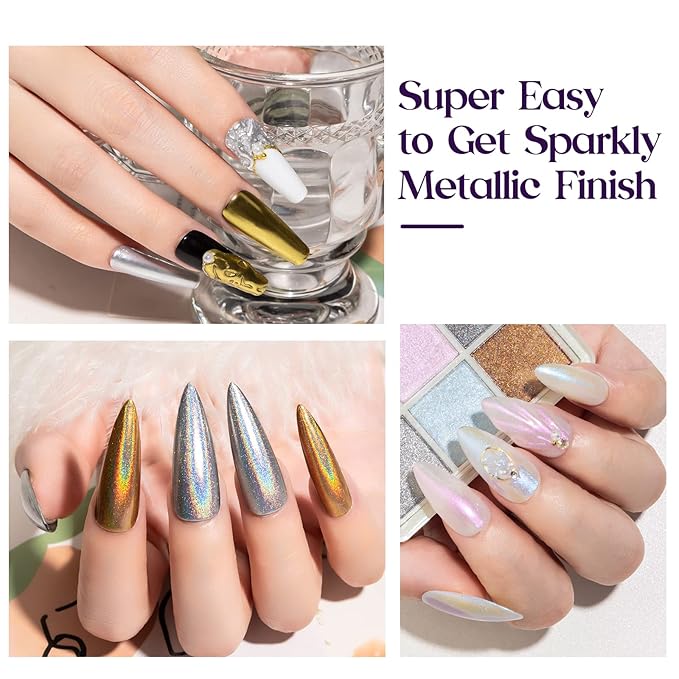 MIZHSE Solid Builder Gel - 1 oz Clear Non Stick Hand Hard Gel with 6 Colors Chrome Powder Nail Form Extension Kit for Nail Salon Home DIY