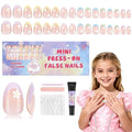 16 Sizes 128 Pieces Press on Nails for Kids, 4 pack Kids Nail Kit Colorful Flower Almond Fake Nail Tips for Girls 8-12 Years Old with Jelly Nail Adhesives & Nail Glue Birthday Easter Gifts
