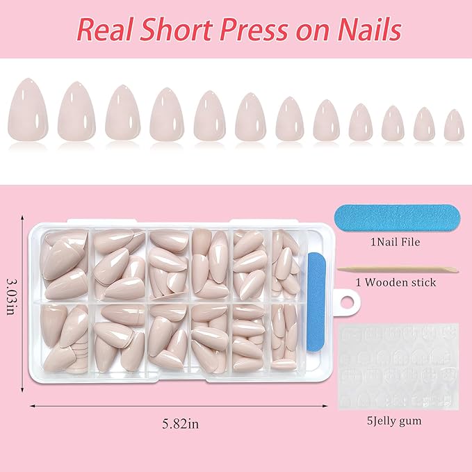 120pc Khaki Almond Press on Nails Short Fake Nails Press ons for Women Acrylic Nails Press on Nails&Glue Tabs, Short Khaki Press on Nails Almond False Nail Tip Stick on Artificial Fingernail