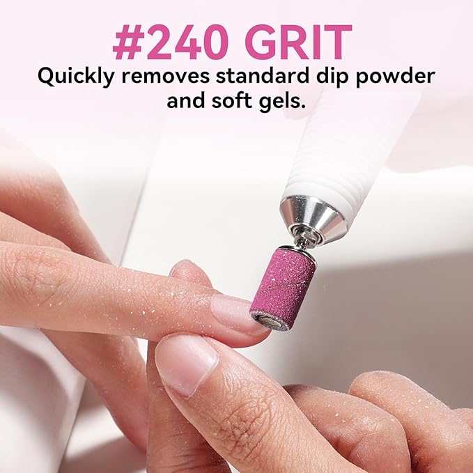 Makartt Sanding Bands for Nail Drill - 100 Pcs Nail File Sanding Bands for Drill Bits #240 Medium Grits for Acrylic Nails Gel Removing and Shaping, Upgrade Thicker Durable Sanding Drill Bit, Pink