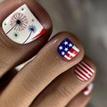 4th of July Press on Toenails Short Square Fake Toenails with Dandelion Design Red Blue USA Flag Toenails Striped False Toenail Glossy Summer Independence Day Toenail for Women Manicure 24Pcs