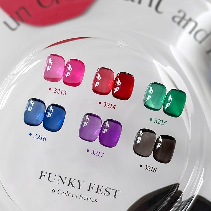 GAOY Jelly Red Black Gel Nail Polish Set, 6 Transparent Colors Green Blue Pink, UV Light Cure Gel Polish Kit for Nail Art DIY at Home