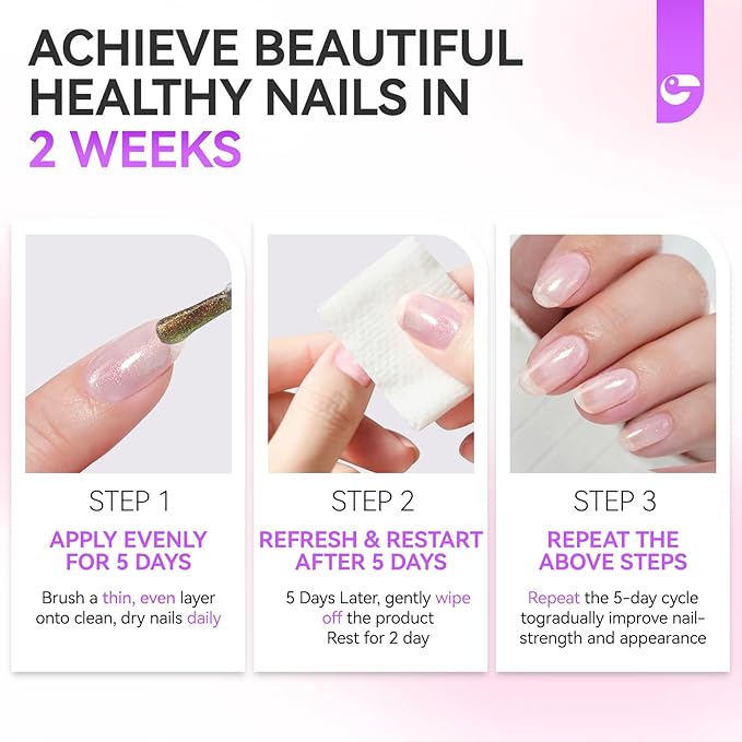 Nail Strengthener and Damaged Nail Repair: Glitter Pink 15ml Natural Protein Nail Hardener Extra Strong and Growth for Damaged Nails-6 in 1 Non-Toxic Nail Ridge Filler for Home DIY Manicure Housewife