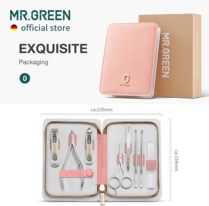 MR.GREEN Fashion Imprint Manicure Sets Professional Nail Clipper Set Personal Care Tool Kits Nial Cutter Gift With Leather Case (Pink(8Pcs Set))