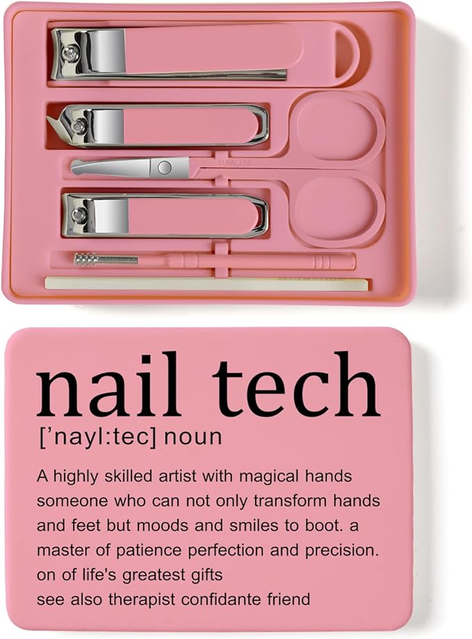 Nail Clippers and Beauty Tool Portable Set Nail Clipper Set Martensitic Stainless Steel Manicure Set 6 in 1 Suitable for Home, Workplace, Outdoor Travel, Gift Giving, Salon (Nail tech Pink)