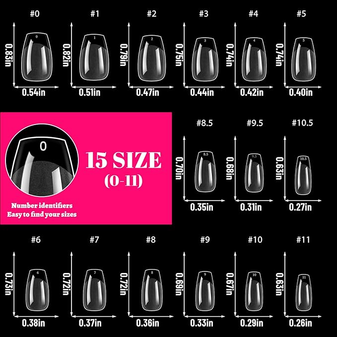 LoveOurHome 600pc Short Coffin Nail Tips Clear Fake Nails Coffin Gel Nail Tips Full Cover Acrylic Nails Clear Press on Nails Short False Nail 15 Size Artificial Fingernail for Gel Nail Extension