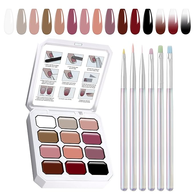 Gradient Painting Gel Set, 12 Colors Ombre Gel Nail Polish with 6 Aurora Multi-Purpose Brushes for Ombre Nails Aura Nails French Manicure Soak Off UV H Everyday Lives