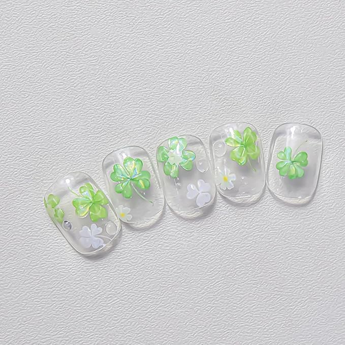 1Sheet St. Patrick's Day Nail Stickers 5D Self-Adhesive Holographic Shamrock Nail Art Stickers Spring Nail Art Decoration Four Leaf Clover Nail Decals Lucky Irish Nail Design Supplies for Women