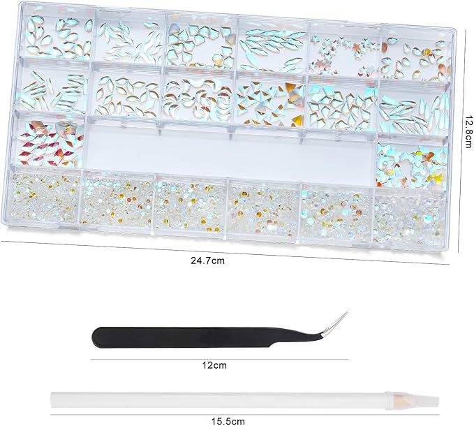 Nibiru 3830Pcs Aurora Multi Shapes Rhinestones Glass Diamonds Kit for Nail Art Jewels Decoration,Shiny Flatback Mix Size with Wax Pen