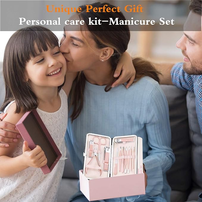 Professional Manicure Pedicure Set 12in1 Nail Care Kit with Stainless Steel Nail Clippers Cuticle Trimmer Grooming Manicure Pedicure Tools for Women Ultra Sharp Sturdy Personal Care Tools Travel Case