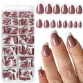 280pc French Tips Press on Nails Medium Square Fake Nail with Glue Tabs, French Tips Glue on Nails Press on Nail Square Acrylic Nails Medium Artificial Fingernails Women Girls Coffee False Nails