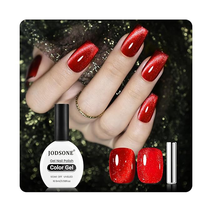 JODSONE 16.5ml Red Cat Eye Gel Nail Polish Soak Off LED Gel Polish for Nail Art Manicure DIY Salon at Home