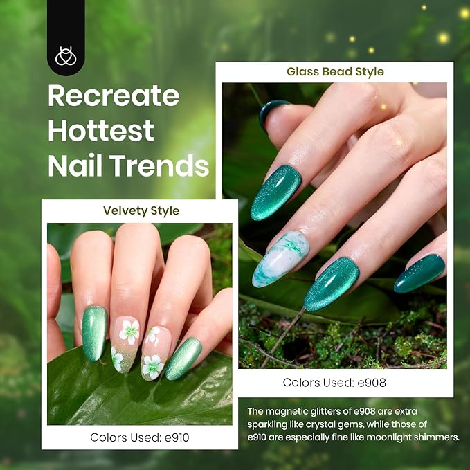 beetles Gel Polish Green Gel Nail Polish Set, St Patrick Day 6 Colors Cat Eye Jelly Glitter for Salon Manicure Nail Art DIY at Home UV LED Needed Gifts for Women Girls Enchanted Forest
