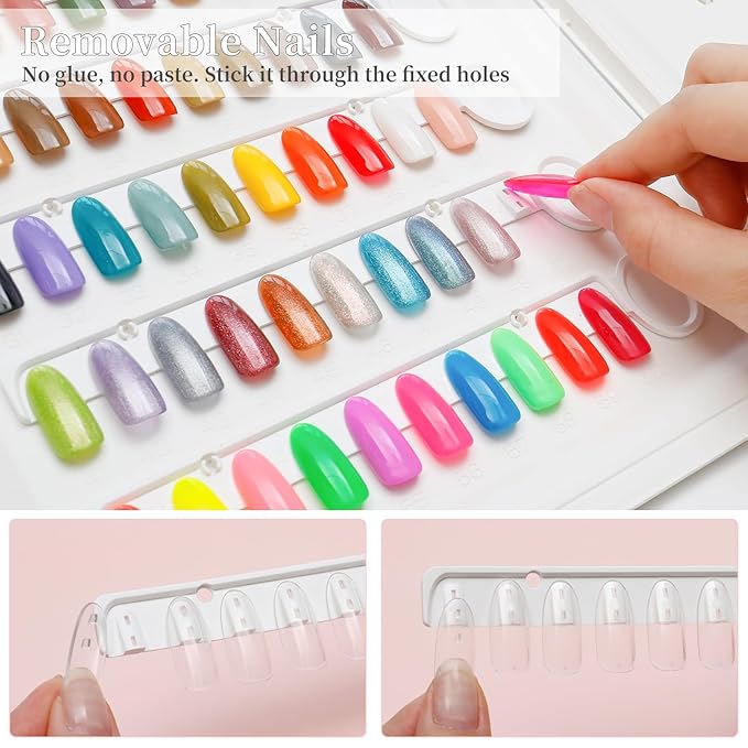 Nail Color Display Book Nail Swatch, 120 Colors Nail Polish Sample Display Book with Transparent Replacement Nails, Professional Nail Gel Color Card Book, No Need Pasting, No Need Glue