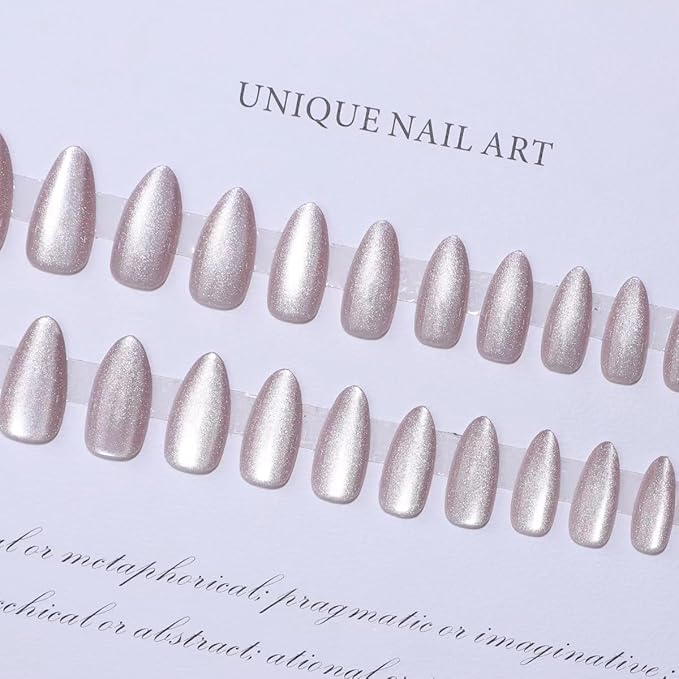 Press on Nails Almond - Pink Fake Nails with Glossy Glitter Design - Medium False Nails Press ons - for Women 24 Pcs