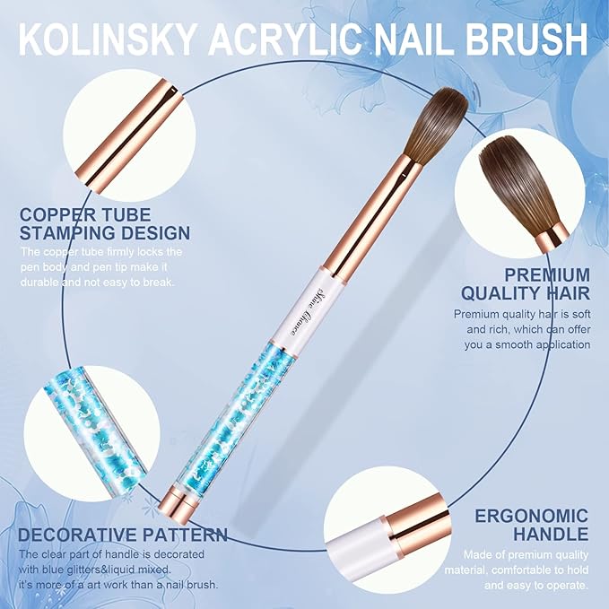 Acrylic Nail Brush Size 14, 100% Real Kolinsky Art Nail Brush for Acrylic Powder Application, Handmade Women Manicure Nail Extension Tool for Professional DIY Home Salon and Beginners