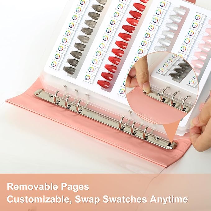 144 Magnetic Nail Swatch Book,Leather Nail Color Display Book with 144 Magnetic Tips & Number Labels,Professional Nail Salon Color Display Book for Easy Preview & Storage ( 3 Page )