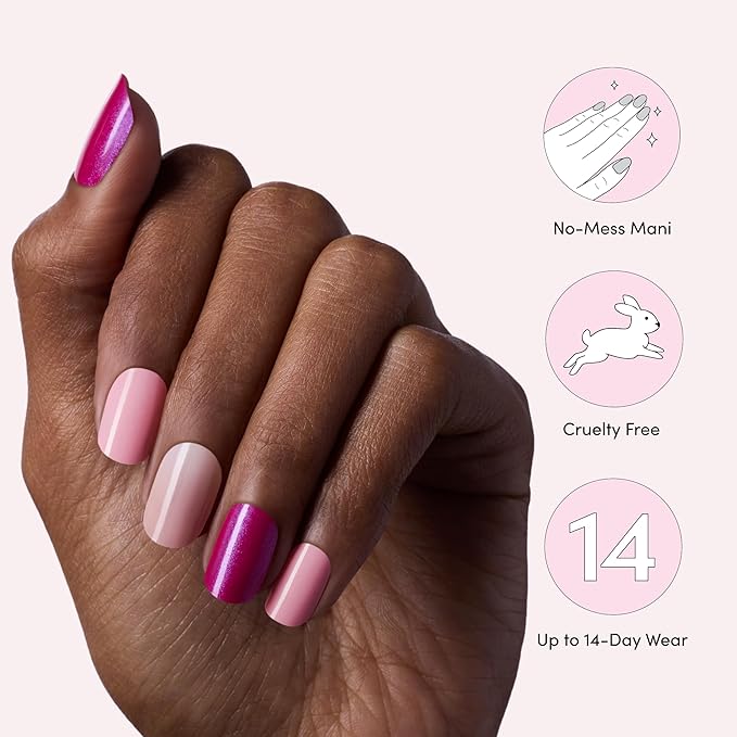 Dashing Diva Glaze Nail Strip 3-in-1 Kit - Best of Pinks - Long Lasting, Chip Resistant, Semi-Cured Gel Nail Strips - Contains 96 strips, 3 prep pads, 3 manicure sticks, 1 nail file