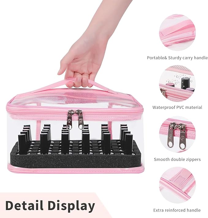 Beloving Clear Nail Polish Organizer Holds 30 Bottles PVC Nail Polish Case See-Through Nail Supplies with Manicure Tools Storage Sections, Portable Travel Nail Tech Carrying Bag for Storage Display