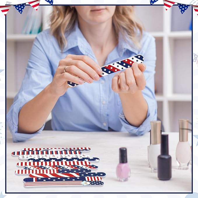 60 Pack Memorial Day Nail Files 4th of July Independence Day Gifts for Women Patriotic American Flag Pattern Emery Boards, Double Sided 180 Grit Professional Fingernails Tool