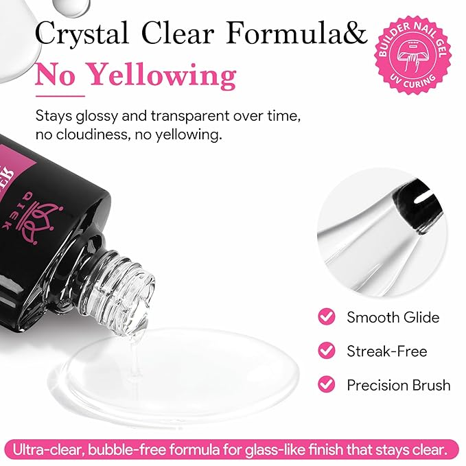 Builder Nail Gel, 7-in-One Builder for Nails Crystal Clear Strengthener Glue Apex Enhancement Extension Hard Building Gel LED Lamp Cured Rubber Base Coat for DIY Beginners& Salon Manicure 0.54 OZ