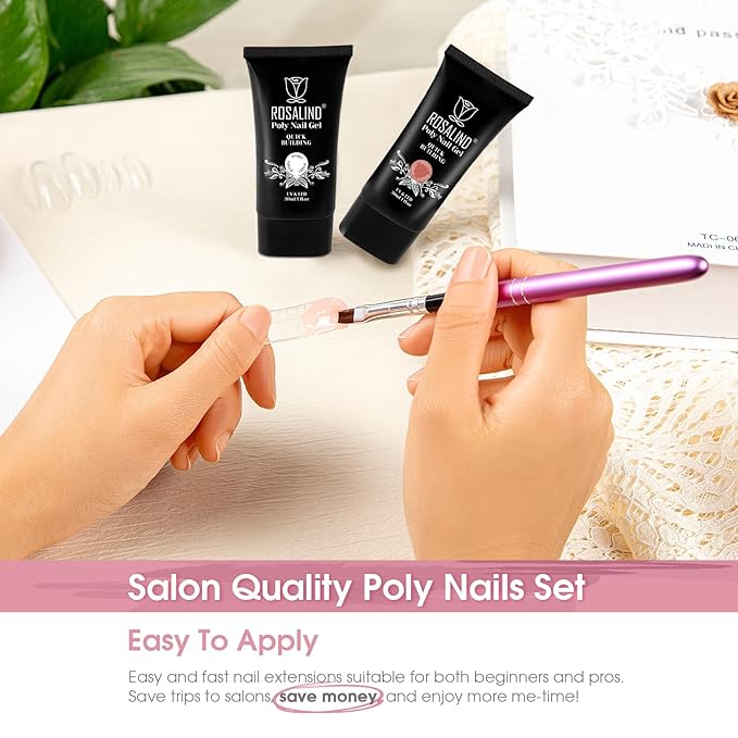 ROSALIND RosePink&White Poly Extension Gel for Nails, 2 PCS 1oz/30ml RosePink&White Poly Builder Pink for Gel Nail Extension