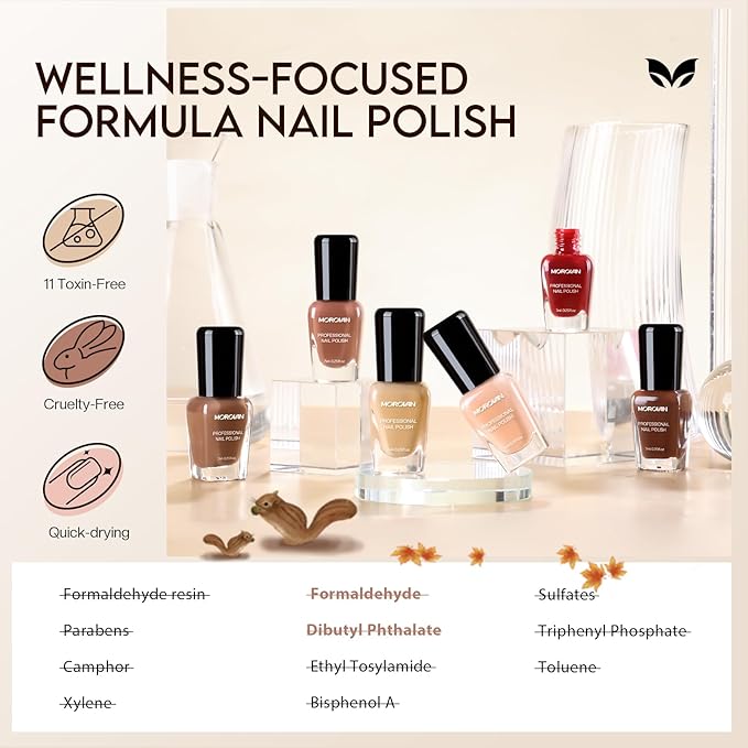Morovan Brown Nail Polish Set: Winter Nude Dark Chocolate Nail Polish Kit Regular Air Quick Dry Autumn Fingernail Polish Pack for Women Nail Art Christmas Gift Holiday Party