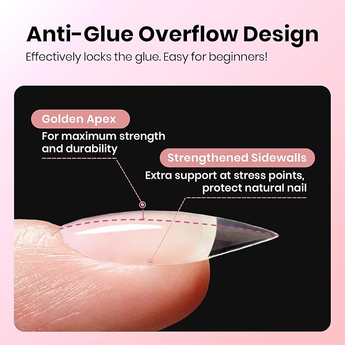 Beetles Gel Almond Nail Tips Short, Curve-EX 640pcs 16 Sizes, Etch-X Half Matte Full Cover Soft Acrylic False Press on Nail Tips Easy DIY Nail Extension Art Salon for Curved & Natural Nail Beds