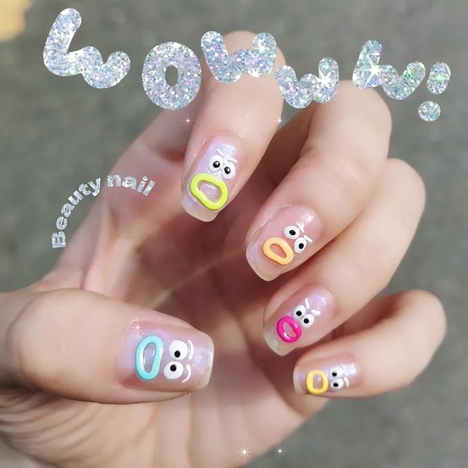 Dedyel Funny Face Nail Stickers Fun Big Lips Cute Cartoon Face Self-Adhesive Nail Stickers for Women Girls Kids Nail Art Decoration