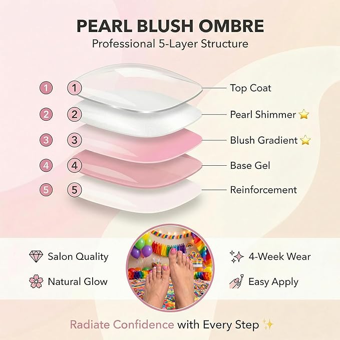 French Tip Toe Nail Press Ons, 150PCS Square Soft Gel Full Cover Toe Tips, 5 Colors (Pink/Orange/Green/White/Purple), 15 Sizes for Wide Nail Beds, Pre-Shaped for DIY French Pedicure & Salon