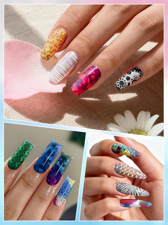 Kalolary 30ML Nail Foil Glue Gel with 20Pcs Foil Transfer Stickers Set, Laser Leopard Transfer Stickers DIY Decoration for Salon or Home Use
