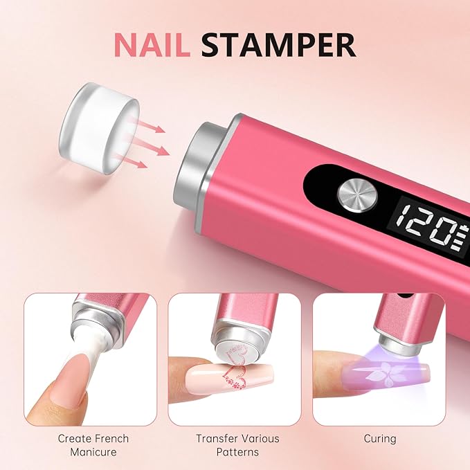Handheld UV Light for Gel Nails, 3 in 1 Cordless UV Nail Lamp, Cat Eye Magnet & Nail Stamp Nail Light, Rechargeable Nail Dryer, LED Display Flash Cure Lamp, Women Red