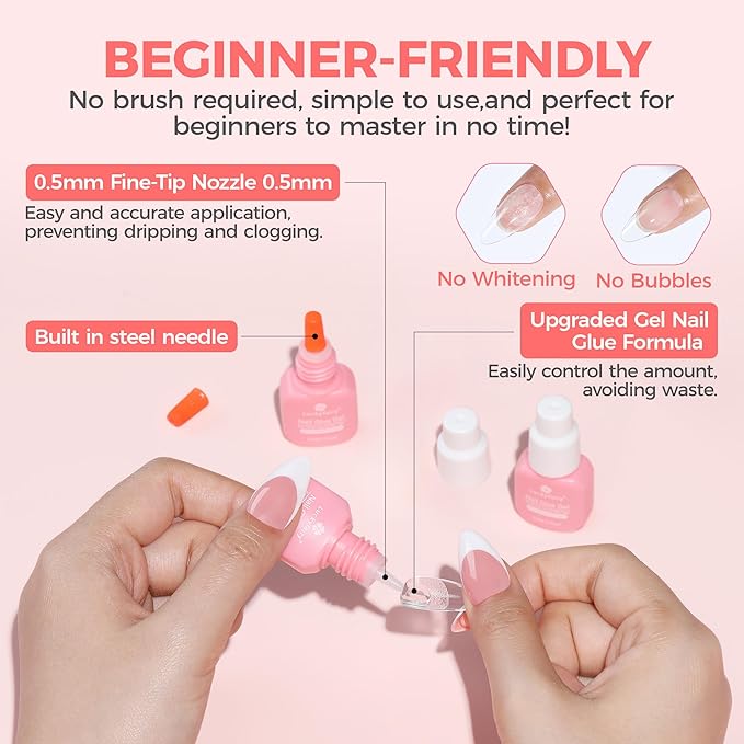 Super Strong Gel Nail Glue for Press On Nails: Upgraded No U V Lamp Needed Glue Gel, Travel-Size 5ml Air Quickly Dry for Nail Tips Fake Nails Long Lasting with Professional Salon Quality