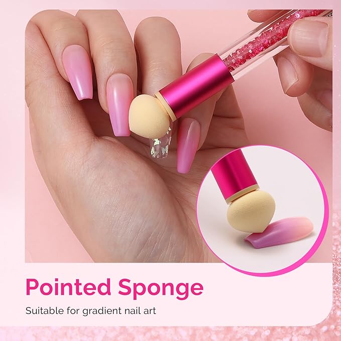 MelodySusie Nail Sponge Pen for Ombre Gradient, Double Ended Sponge, 16pcs Replaceable Sponge for Nail Art Tools for Home and Salon Use