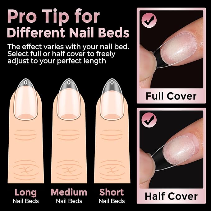 Almond Nail Tips: 240pcs Pointed Almond Soft Gel Nail Tips, Pre-shape Short Nails, Half Matte Full Cover Clear Acrylic Fake Press On Nails for Nail Extension Home Nail Art 12 Sizes Gelly Tips