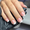 24pcs Short Square Press on Nails French Tip Fake Nails with Designs White Glossy False Nails Art Supplies Full Cover Glue on Nails Acrylic Nail Supplies for Women Manicure Tips