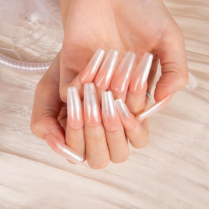 LOVFUL Press on Nails Blushing Bride | Handmade with Full Covered Crystals | Reusable Full Cover Nails | Coffin Classic Regular 1.3 in | H21-L