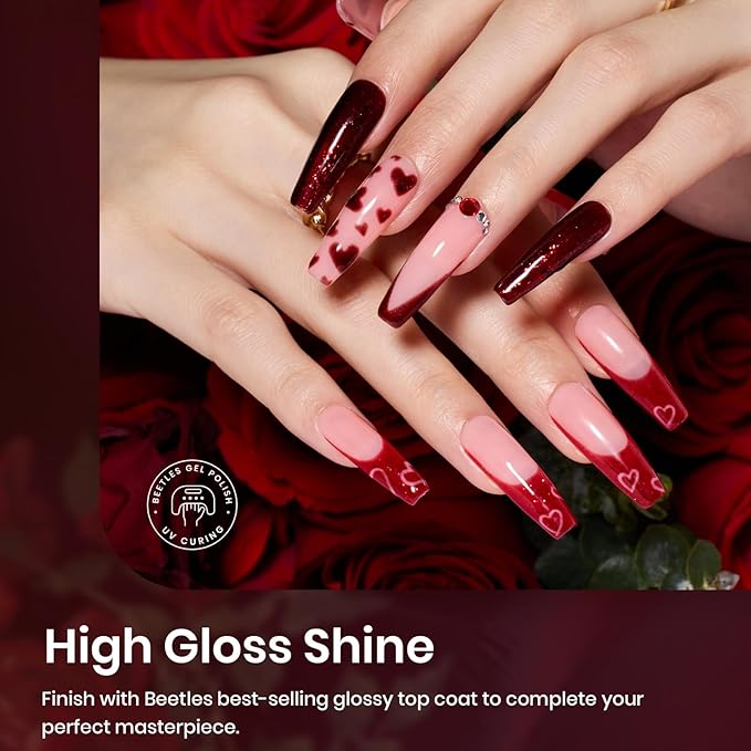 Beetles Red Gel Nail Polish Set Gel Polish 6 Colors Burgundy Red Glitter Purple Soak Off UV LED Art Design Decoration DIY Nail Gifts for Women Poinsettia